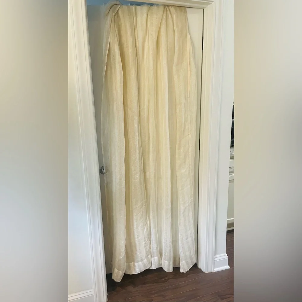 SERENA & LILY 2 100% LINEN SHADOW STRIPE SHEER CURTAIN PANELS 50x84